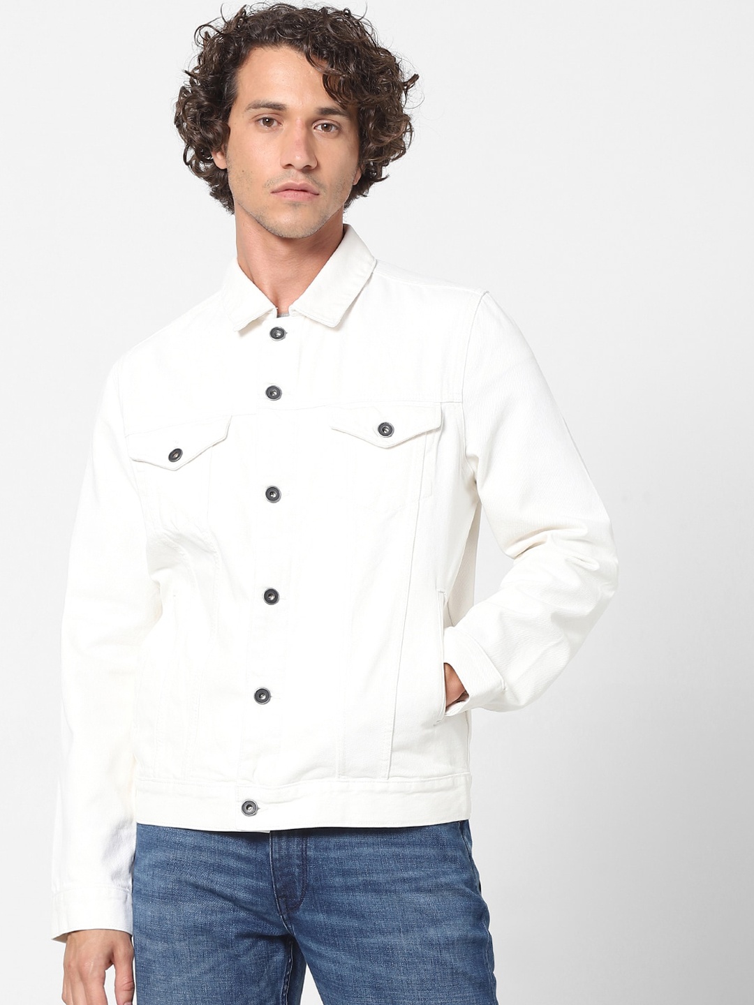 

Celio Men Off White Denim Jacket