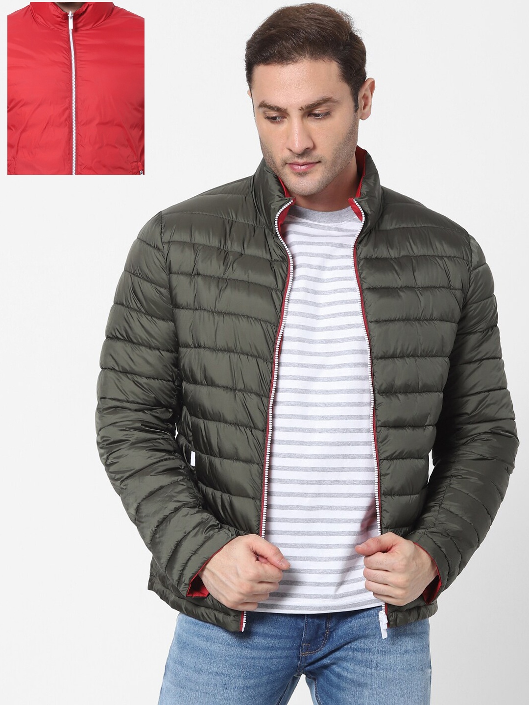 

Celio Men Red & Olive Green Reversible Padded Jacket