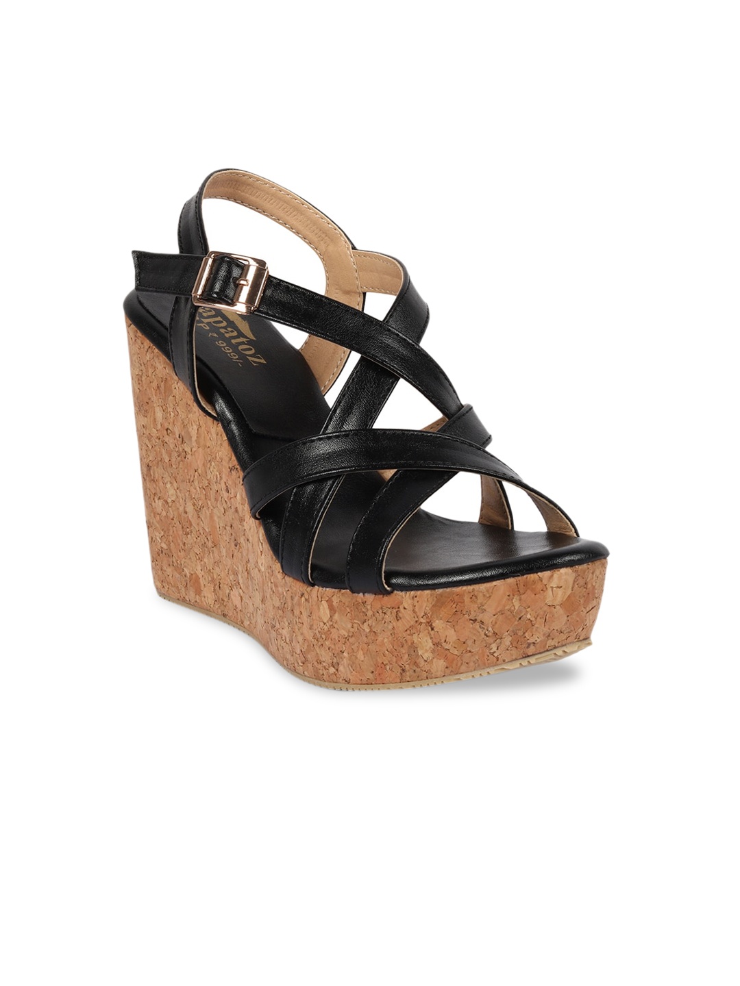 

ZAPATOZ Black Wedge Heels with Buckles