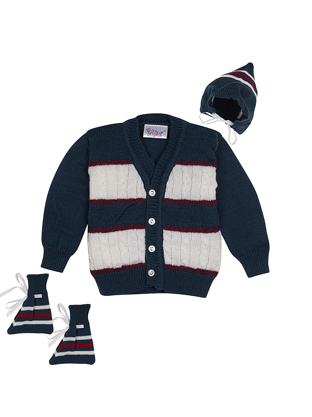 

Little Angels Unisex Kids Navy Blue & White Colourblocked Front-Open