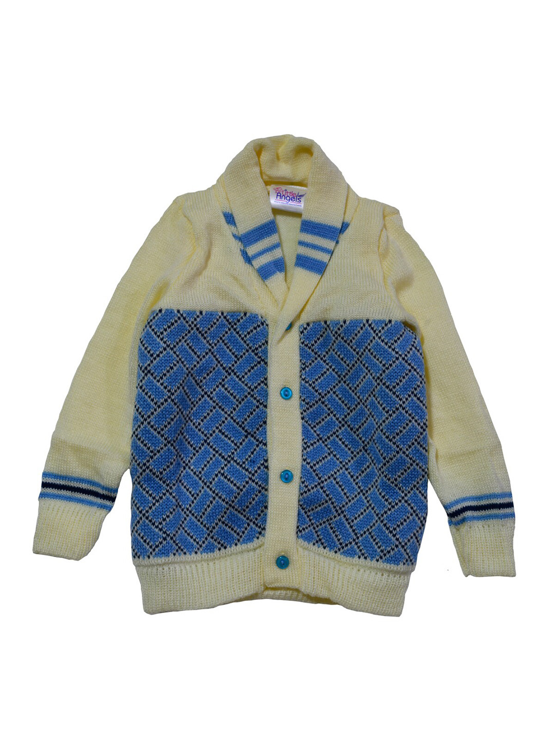 

Little Angels Unisex Kids Cream-Coloured & Blue Colourblocked Front-Open Cardigan