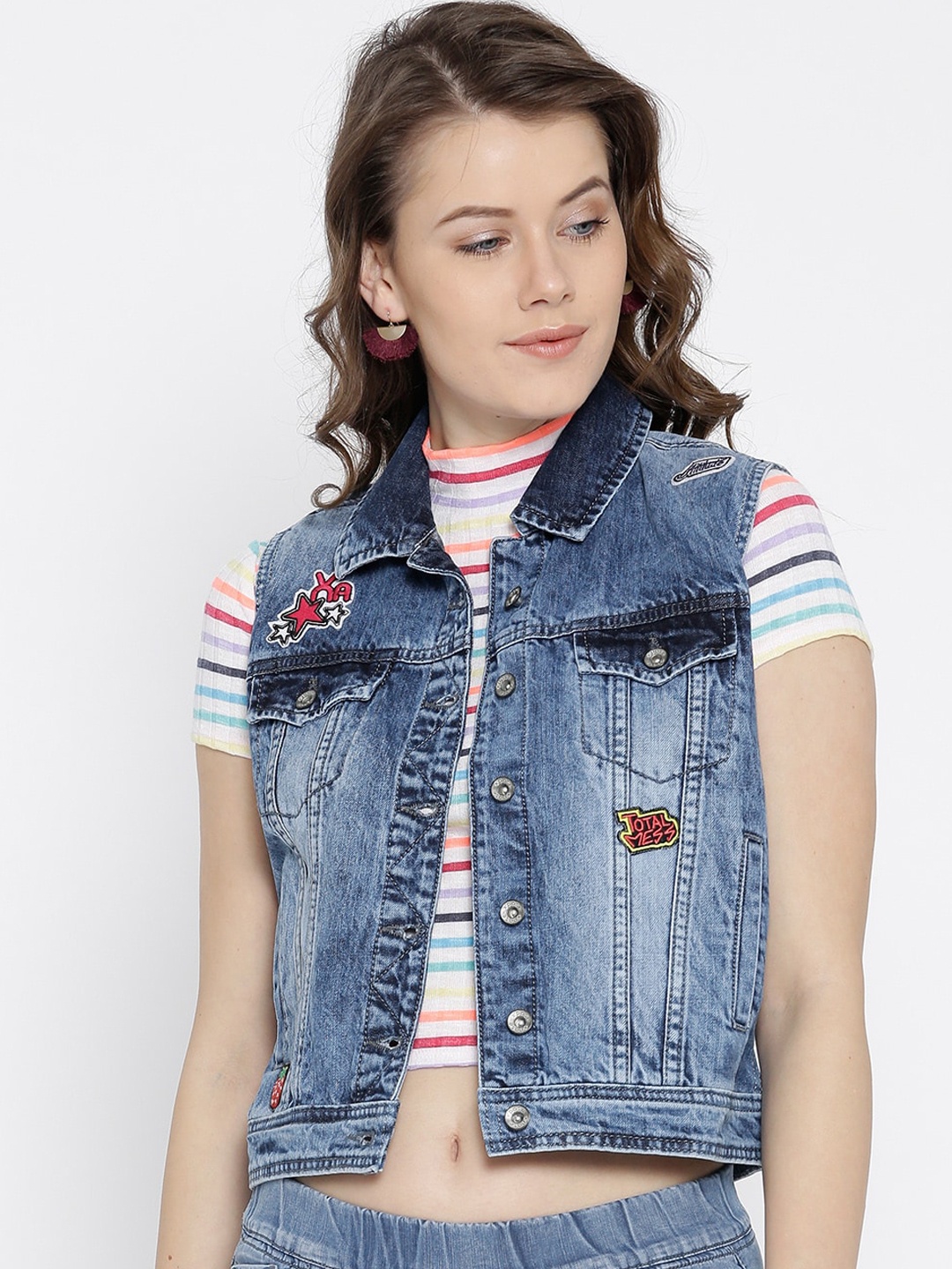 

Xpose Women Blue Washed Crop Denim Jacket