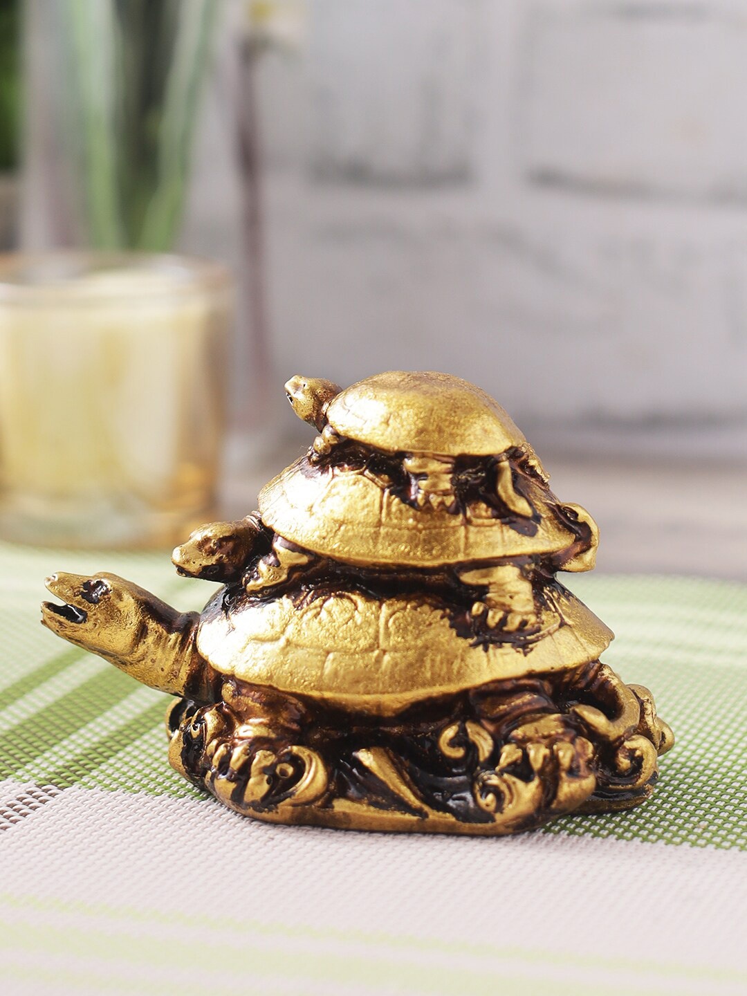 

CraftVatika Gold-Toned Polyresin Feng Shui Triple Tortoise Showpiece