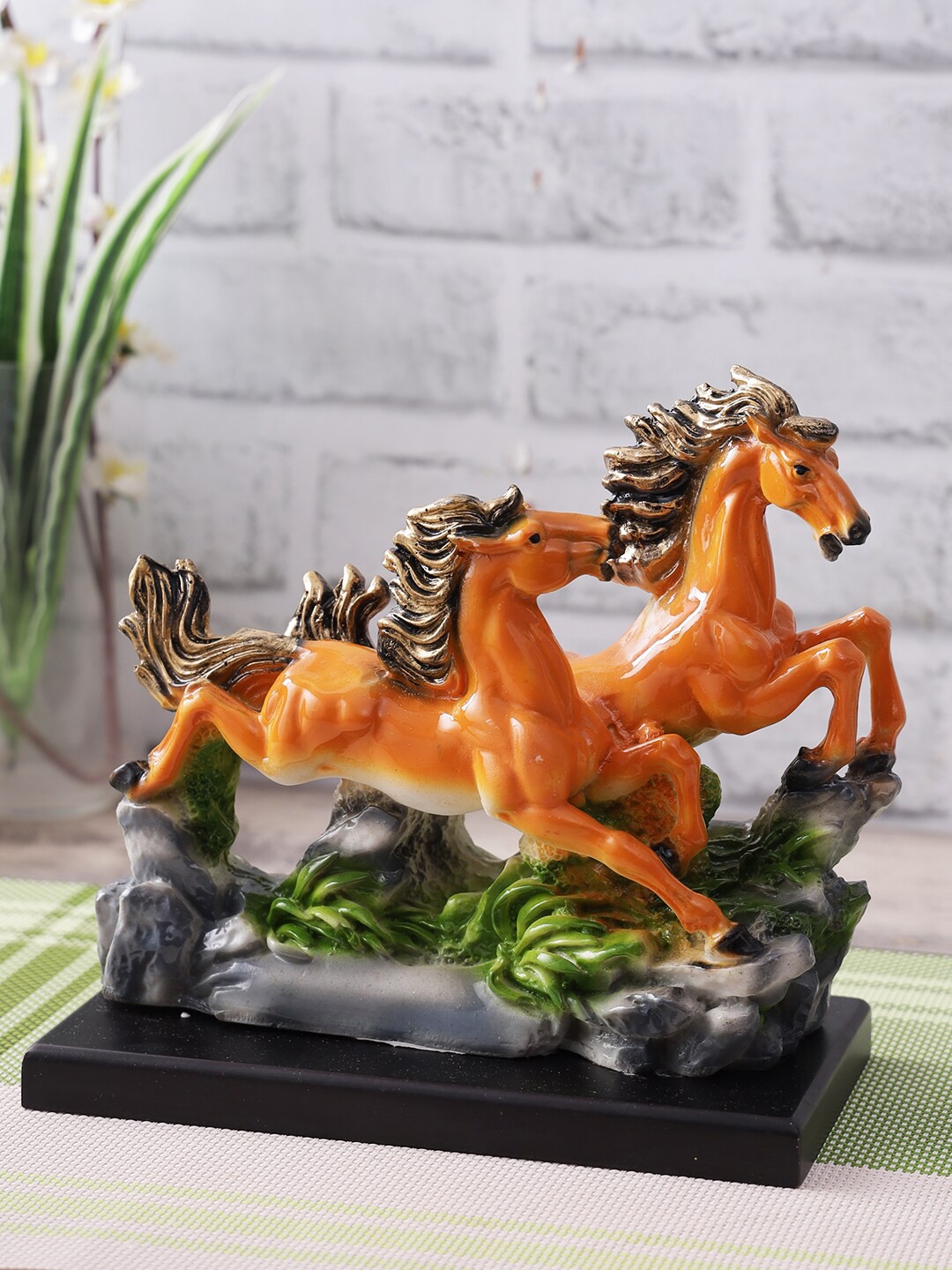 

CraftVatika Orange & Green Resin Horse Head Face Showpiece