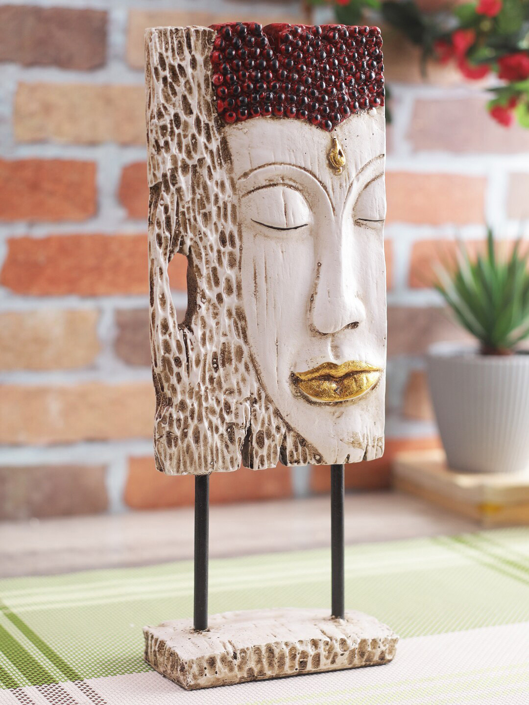 

CraftVatika White & Maroon Resin Buddha Idol Showpiece
