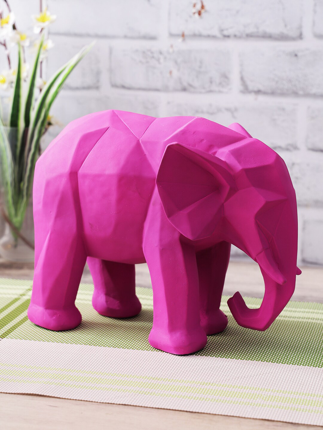 

CraftVatika Pink Geometric Elephant Statue Figurine Showpiece