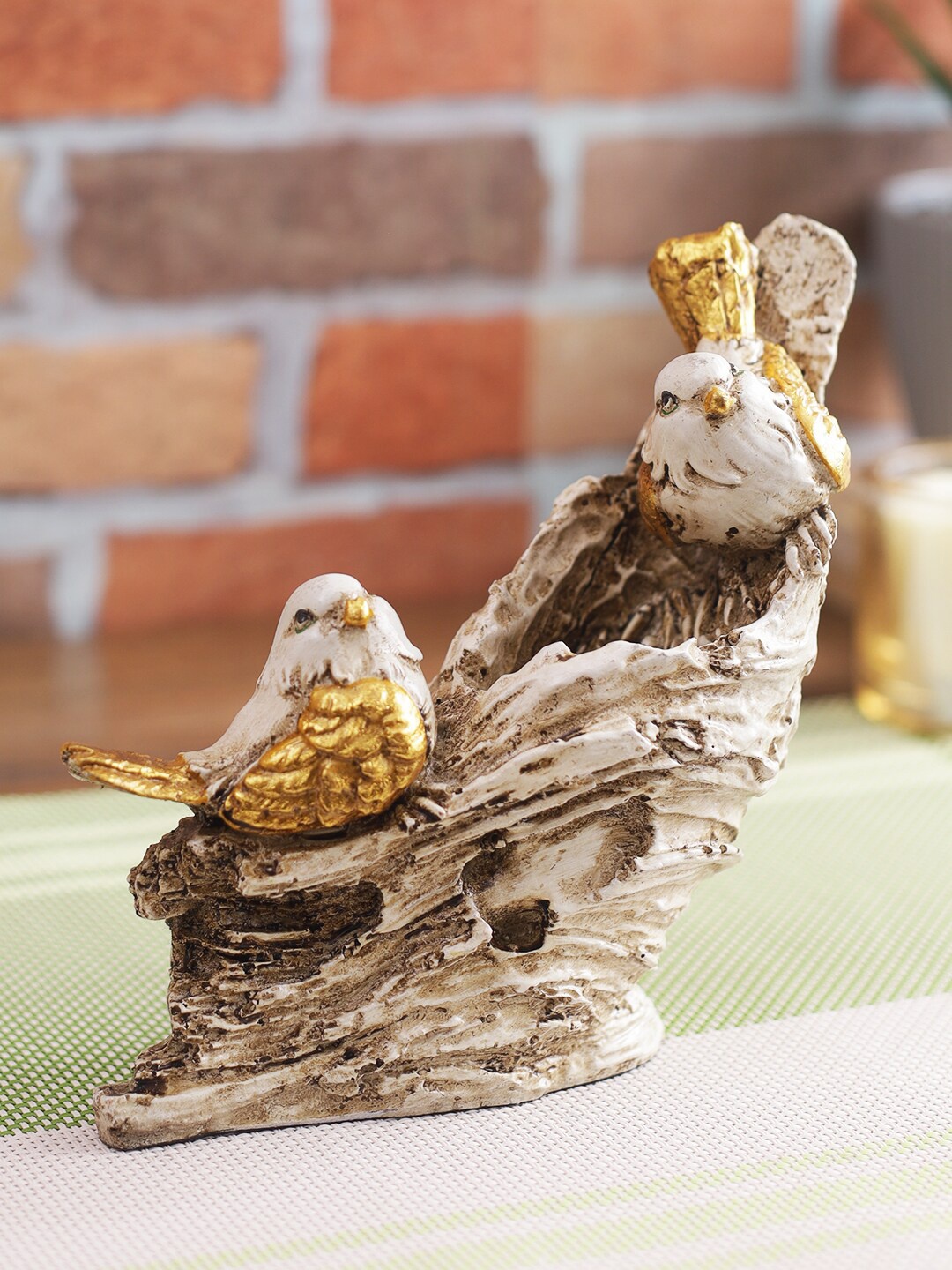 

CraftVatika Cream-Colored & White Resin Birds On Tree Showpiece