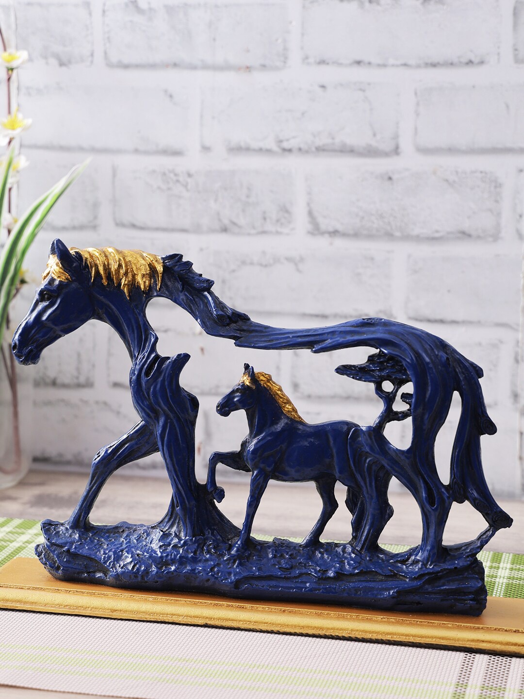 

CraftVatika Blue & Gold-Toned Textured Horse Statue Showpiece