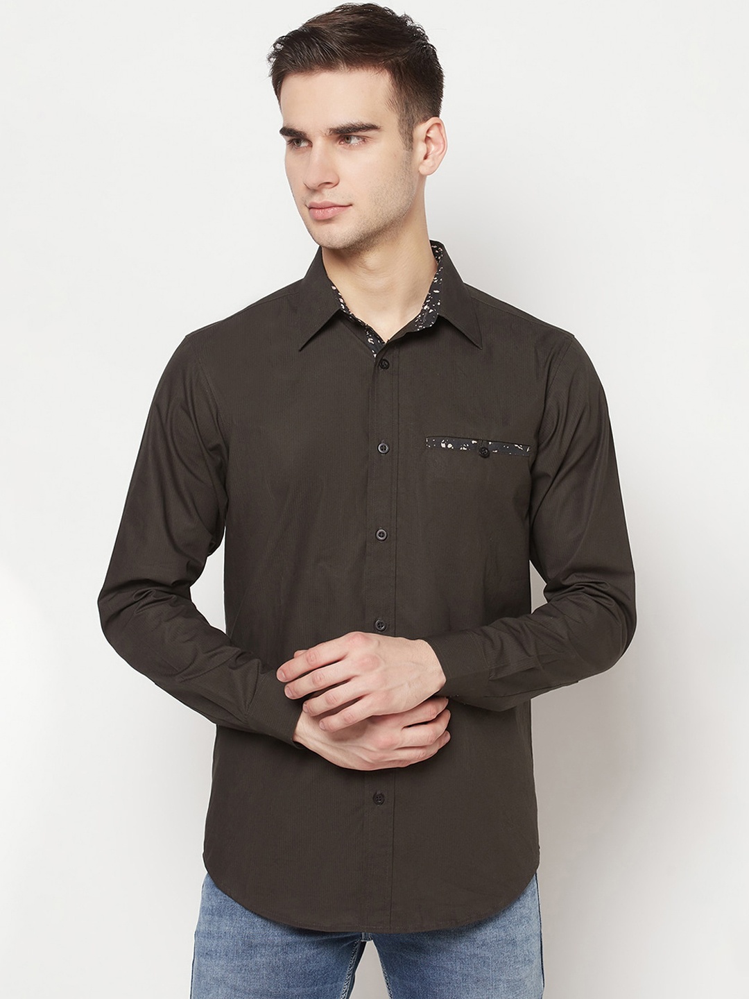 

Purple State Men Olive Green Slim Fit Casual Shirt