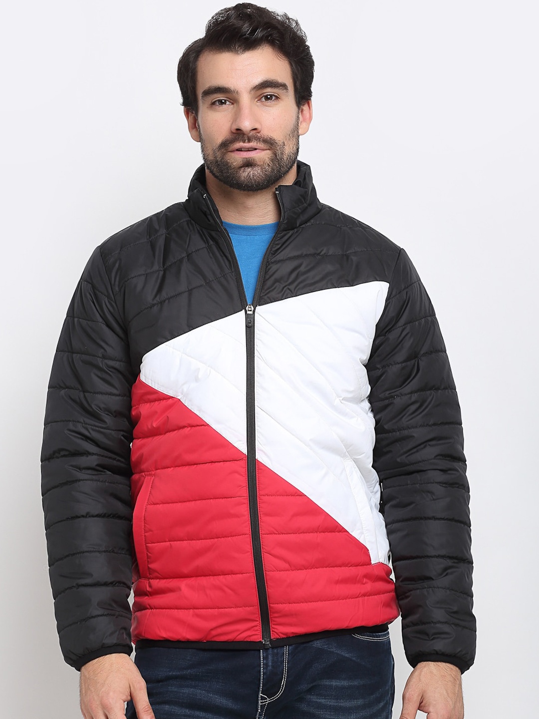

PERFKT-U Men Black& Red Colourblocked Lightweight Puffer Jacket