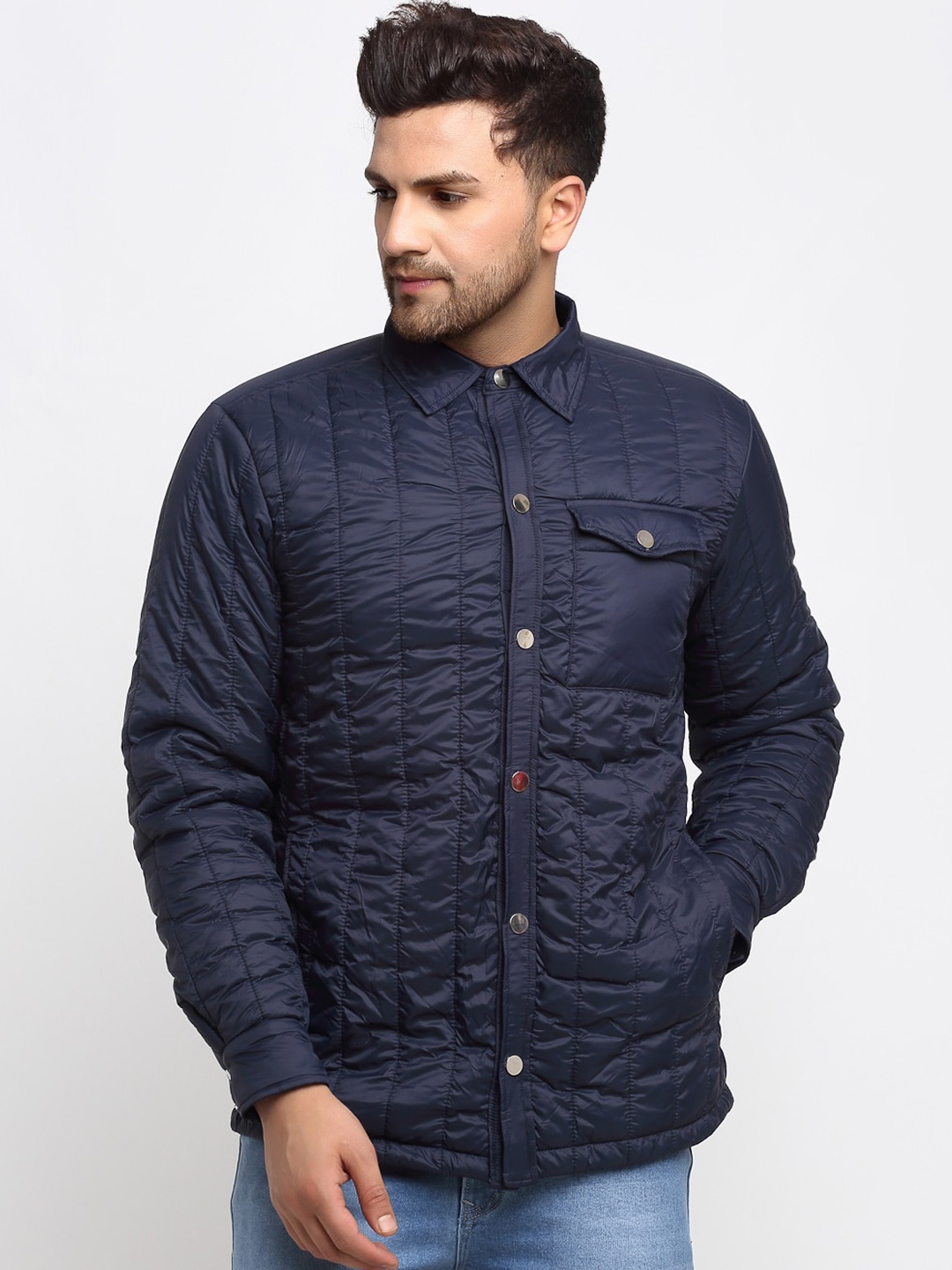 

PERFKT-U Men Navy Blue Lightweight Open Front Jacket