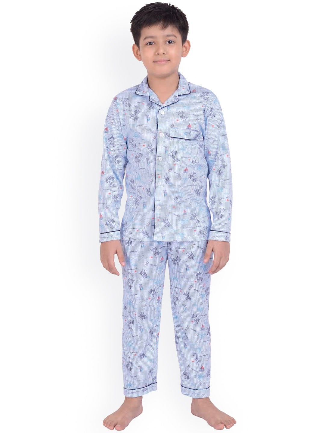 

Zoom Minimondo Unisex Kids Blue & Pink Printed Night suit