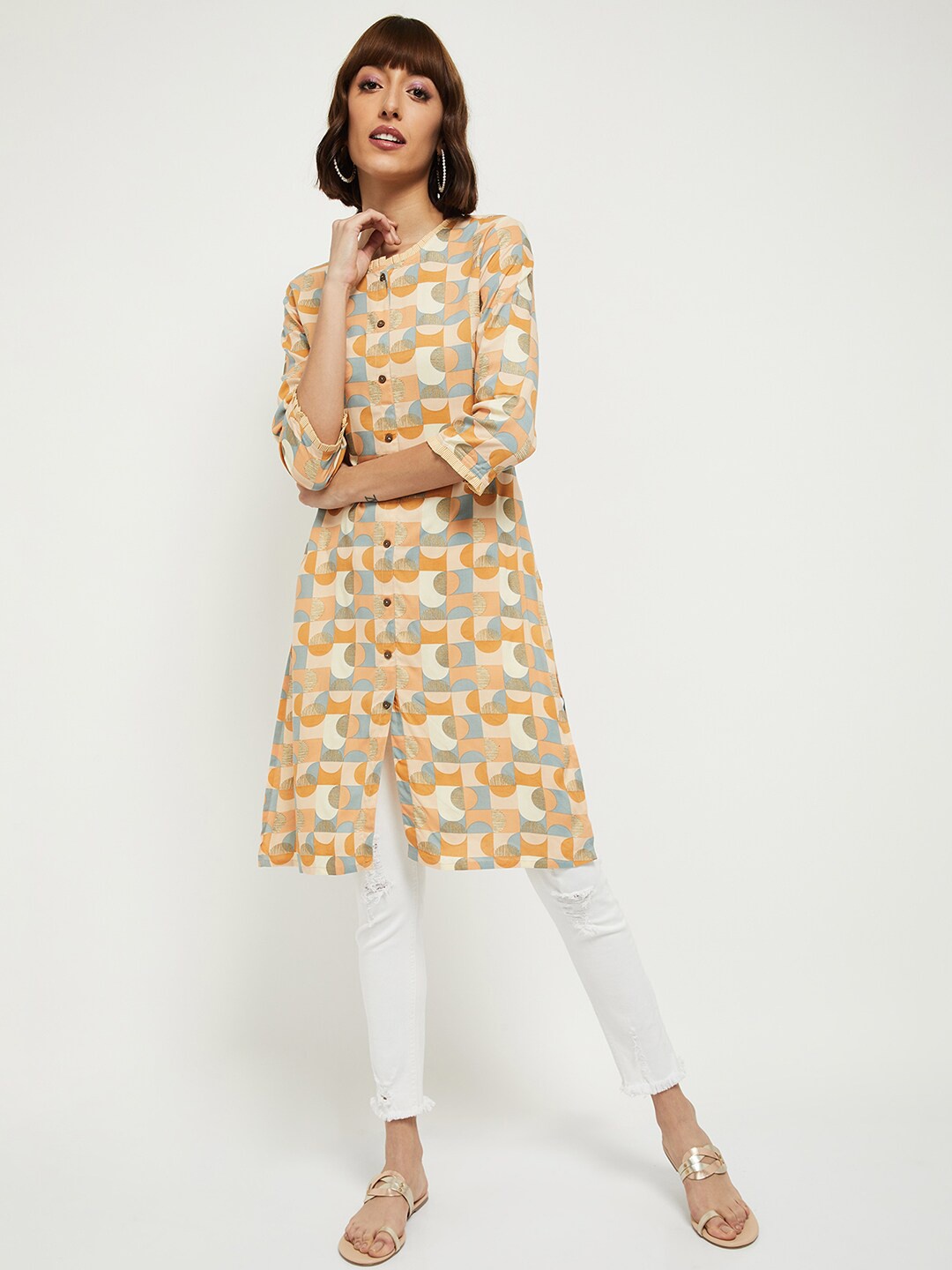 

max Women Orange Geometric Printed Kurta