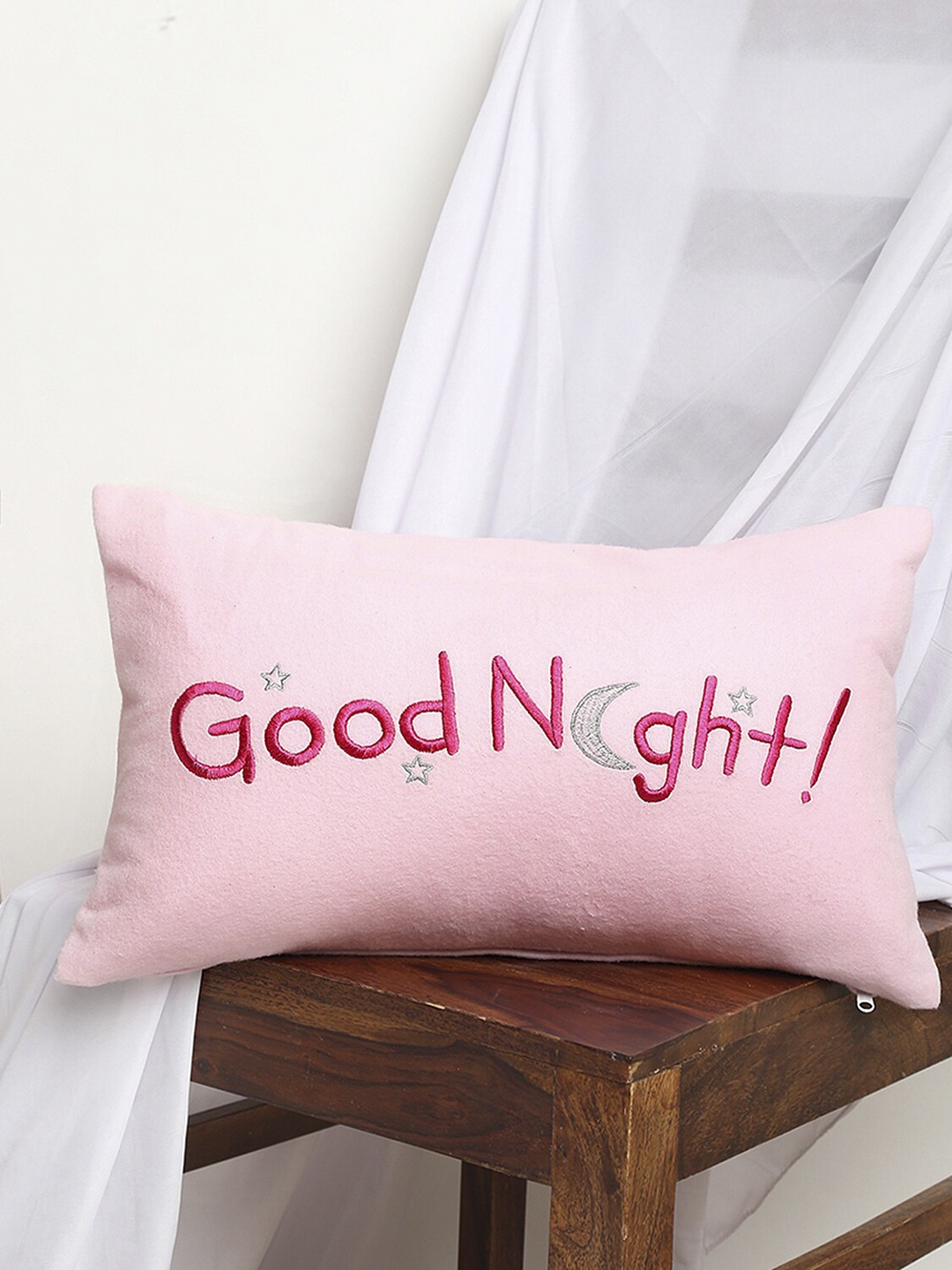 

BLANC9 Kids Pink Embroidered Rectangular Cushion Cover