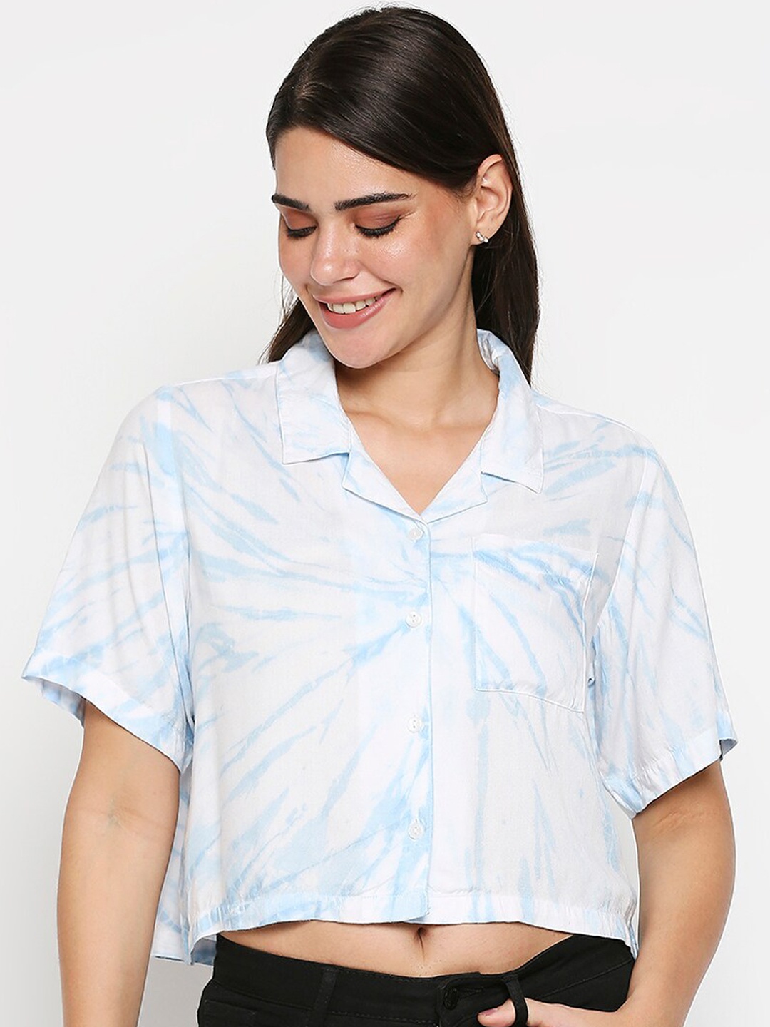 

20Dresses Women Blue Floral Striped Casual Shirt