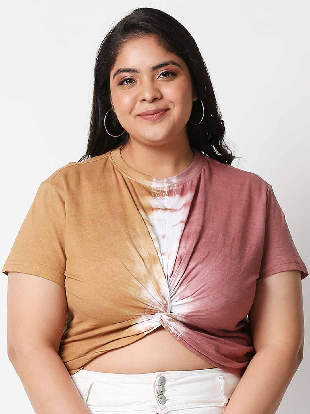 

20Dresses Plus Size Women Brown Twisted Draped Crop Top