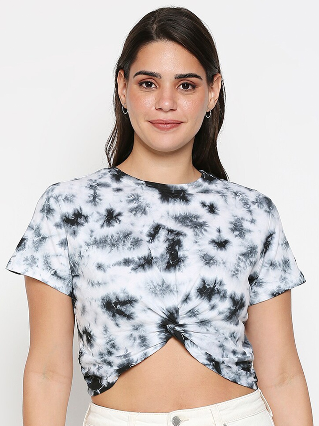 

20Dresses White Tie and Dye Twisted Draped Crop Top