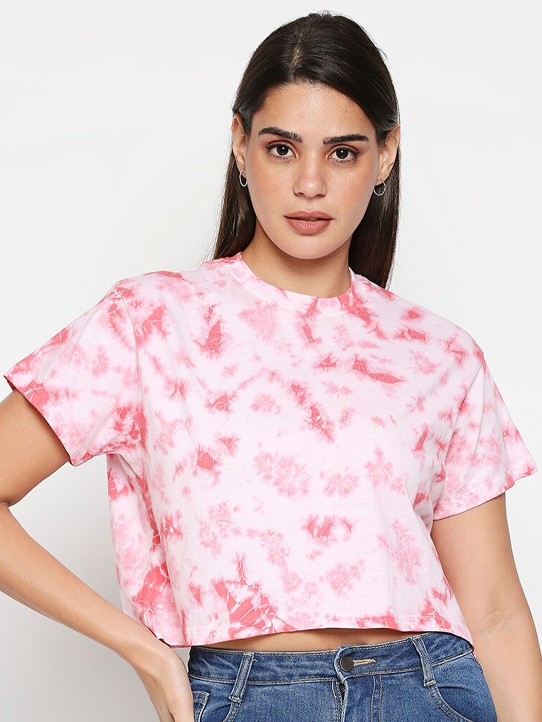 

20Dresses Women White Tie and Dye Dyed Crop T-shirt