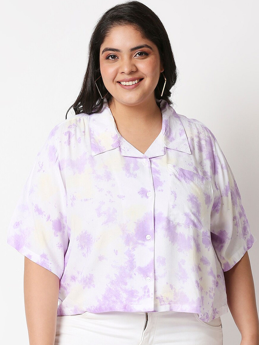 

20Dresses Plus Size Women White Tie and Die Dyed Casual Shirt