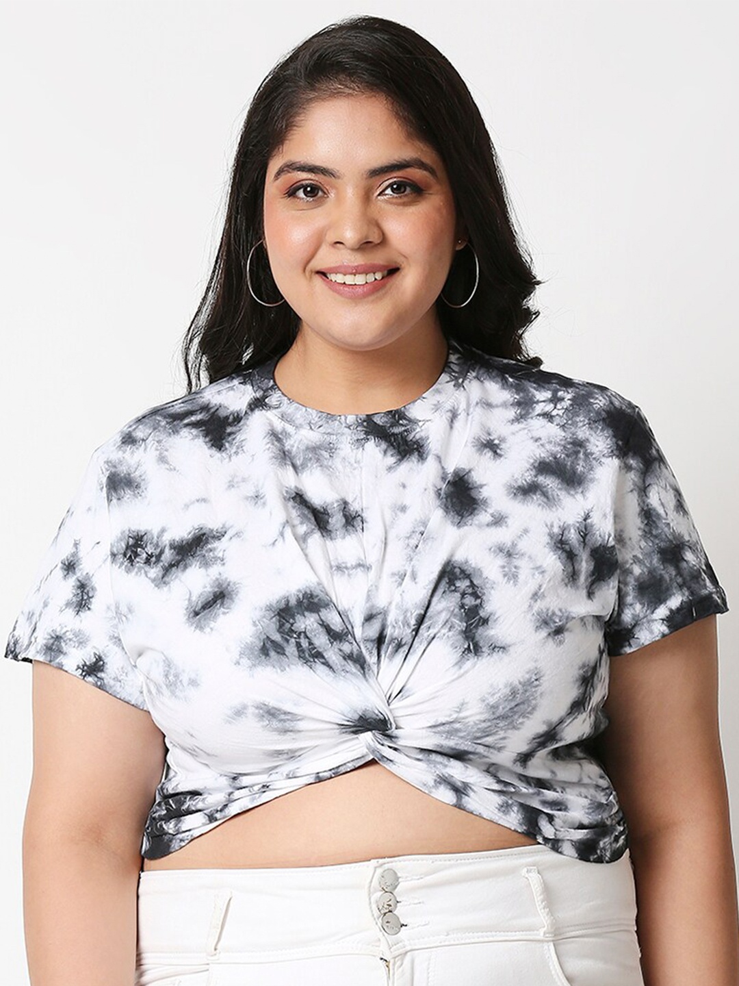 

20Dresses Plus Size Women White Tie and Dye Regular Twisted Draped Top