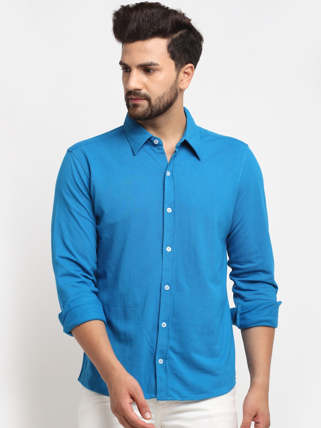 

Club York Men Blue Regular Fit Solid Casual Shirt