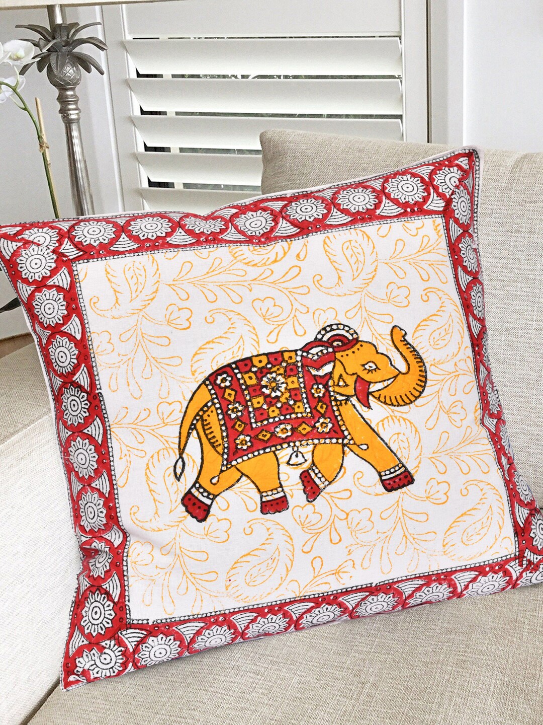 

Gulaab Jaipur Beige & Red Set of 5 Ethnic Motifs Square Cushion Covers