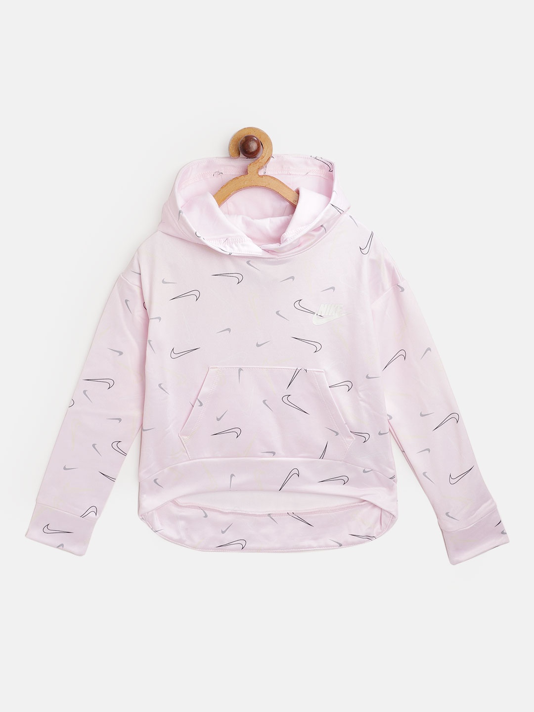

Nike Girls Pink & Black Brand Logo Print Swooshfetti Low Hoodie Sweatshirt