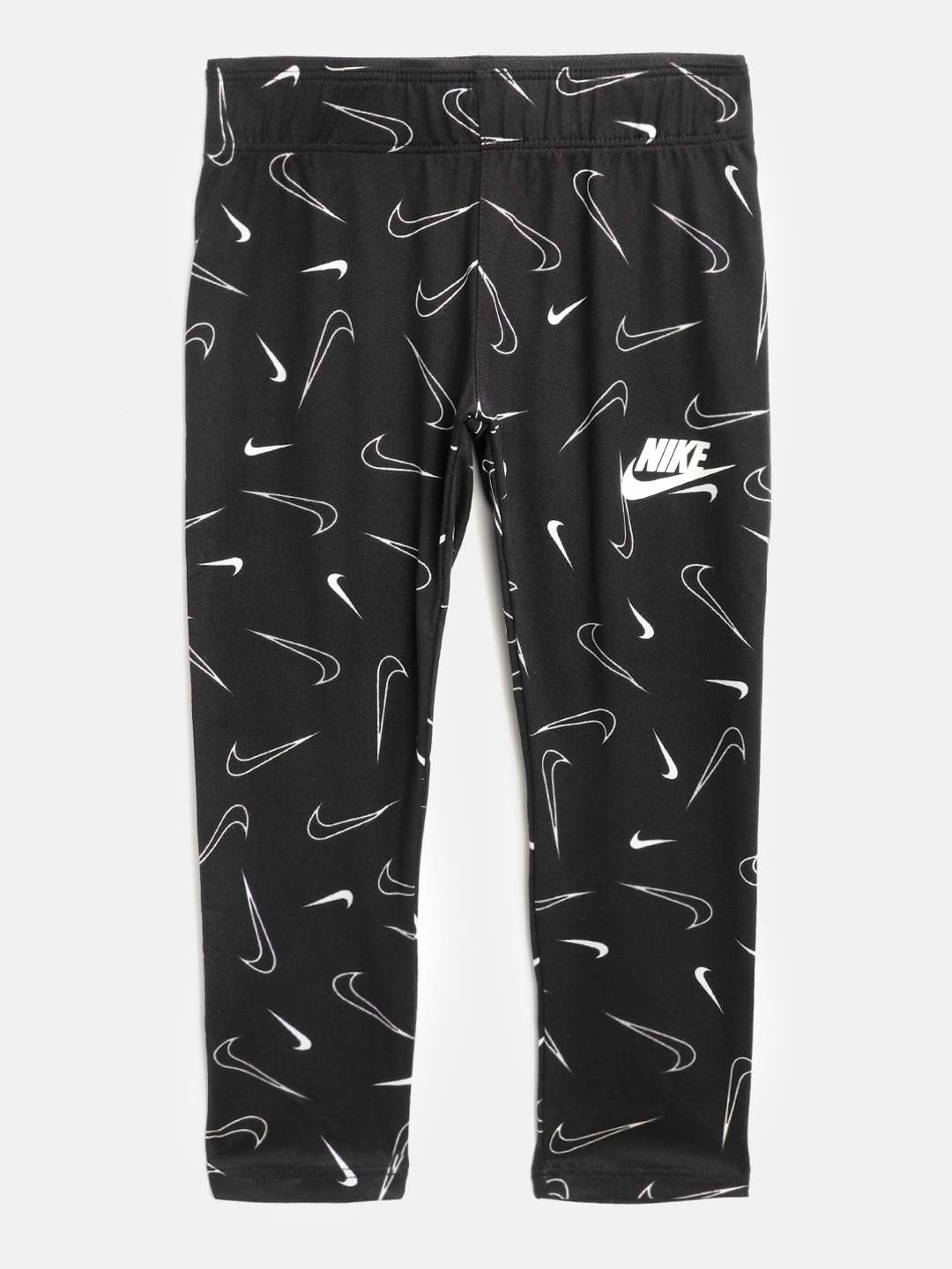 

Nike Girls Black & White Brand Logo Print Swooshfetti Leggings