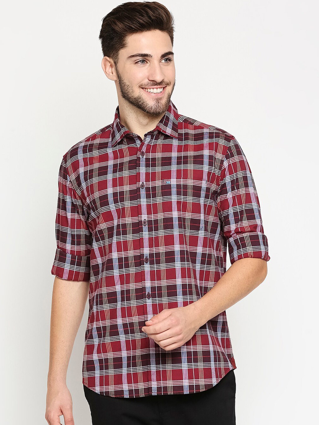 

Basics Men Maroon Pure Cotton Slim Fit Tartan Checked Casual Shirt