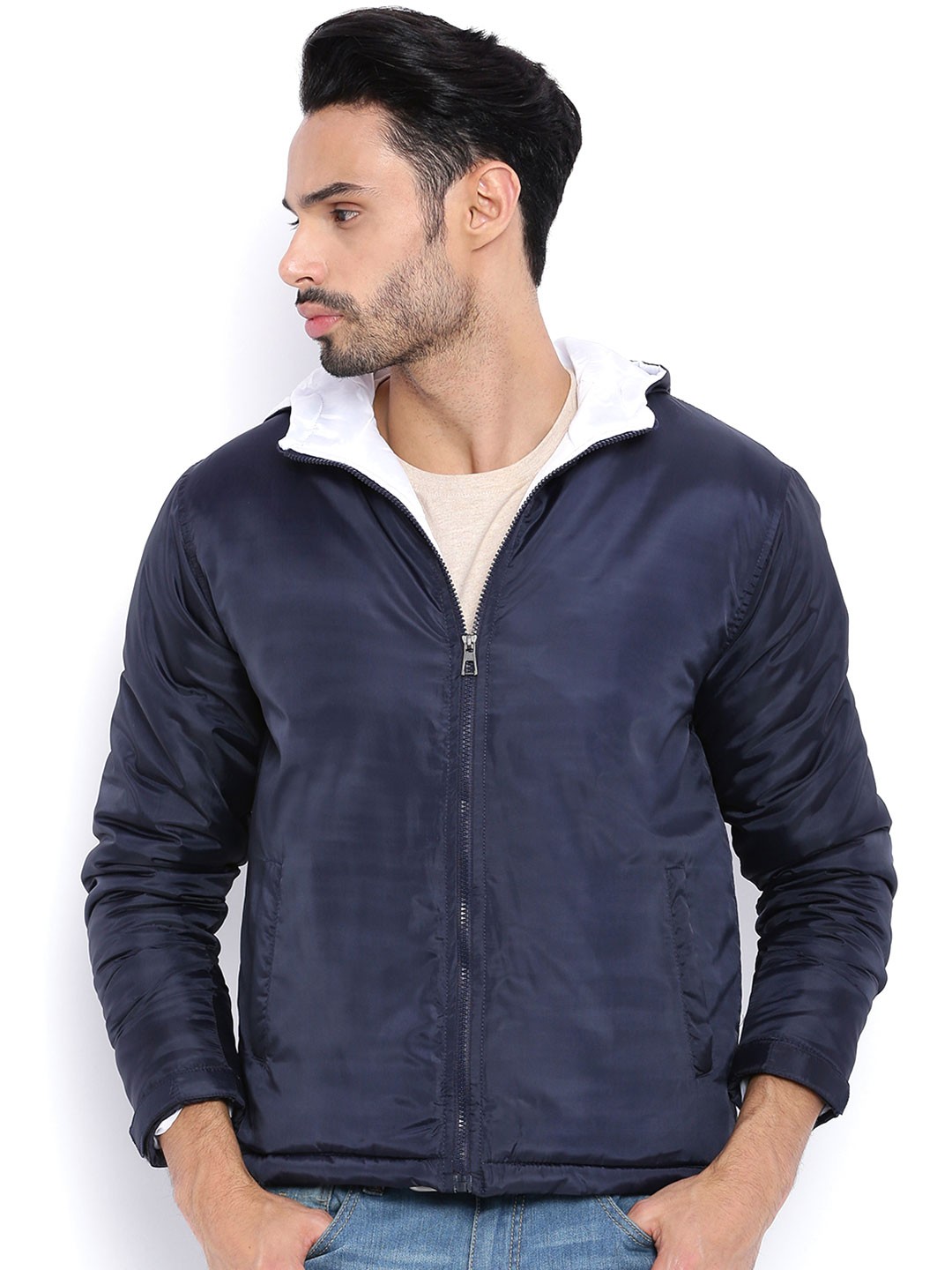 

Campus Sutra Navy Hooded Jacket, Navy blue