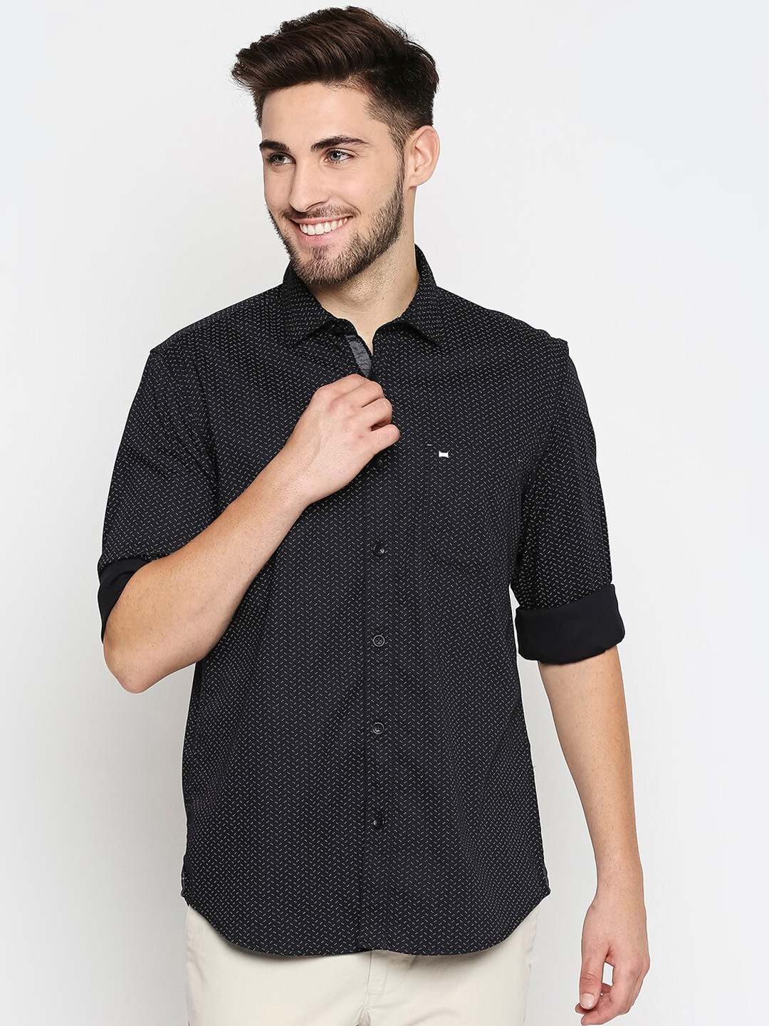 

Basics Men Black Slim Fit Printed Casual Shirt