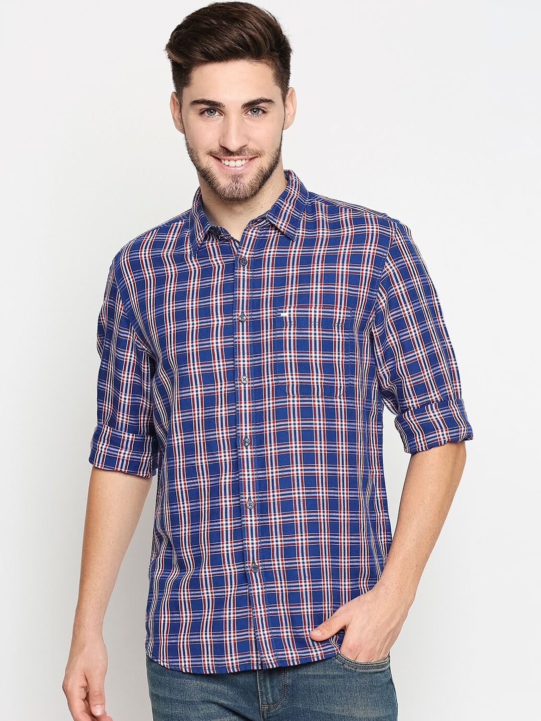 

Basics Men Blue Slim Fit Tartan Checked Casual Shirt