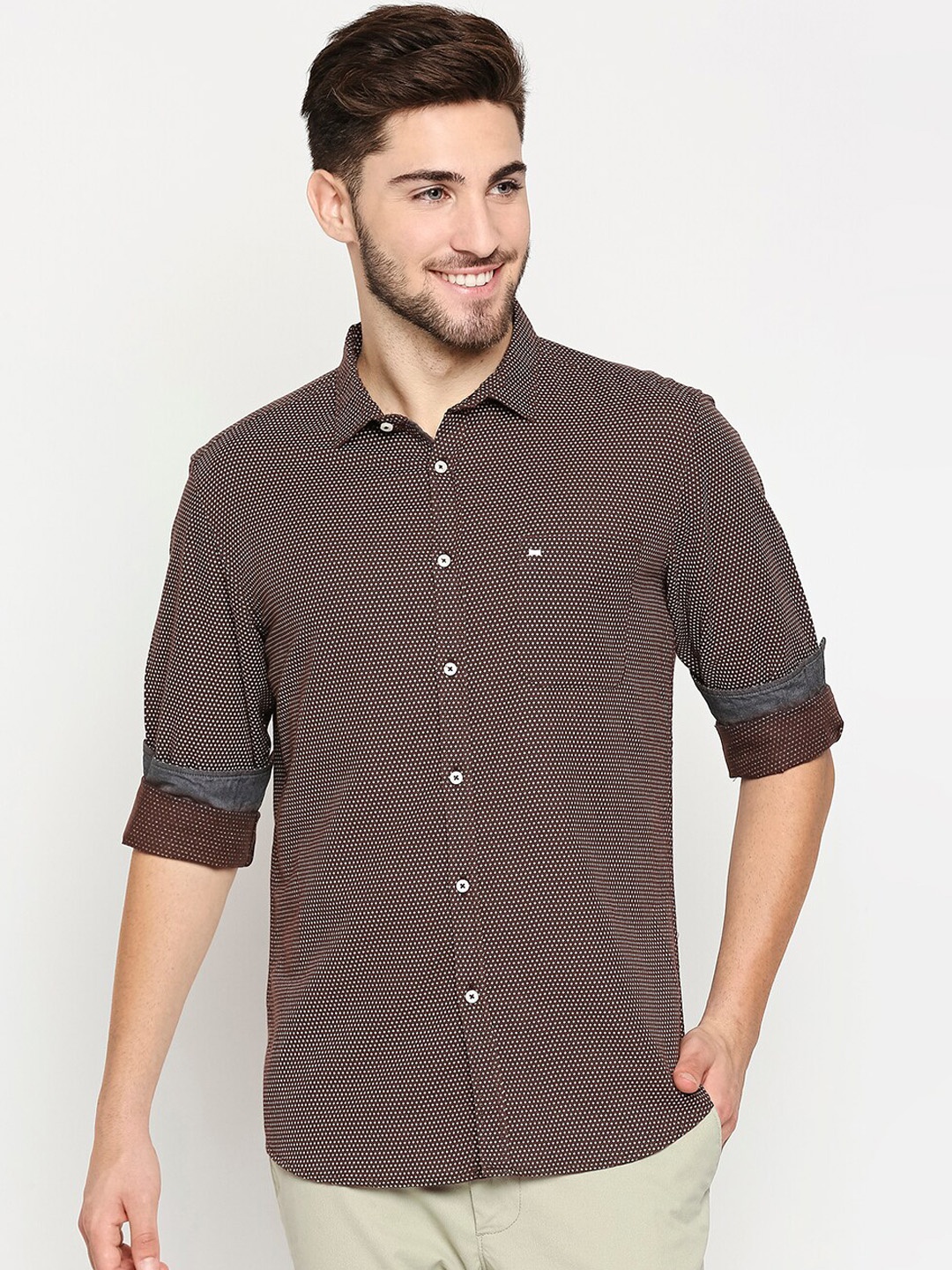 

Basics Men Brown Slim Fit Micro Ditsy Printed Casual Shirt