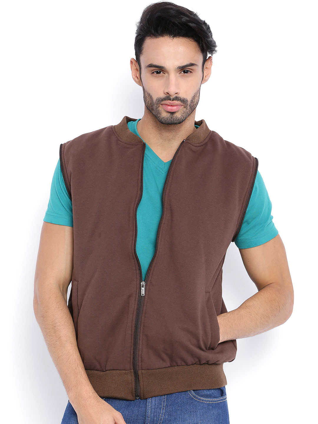 

Campus Sutra Brown Bomber Jacket with Detachable Sleeves
