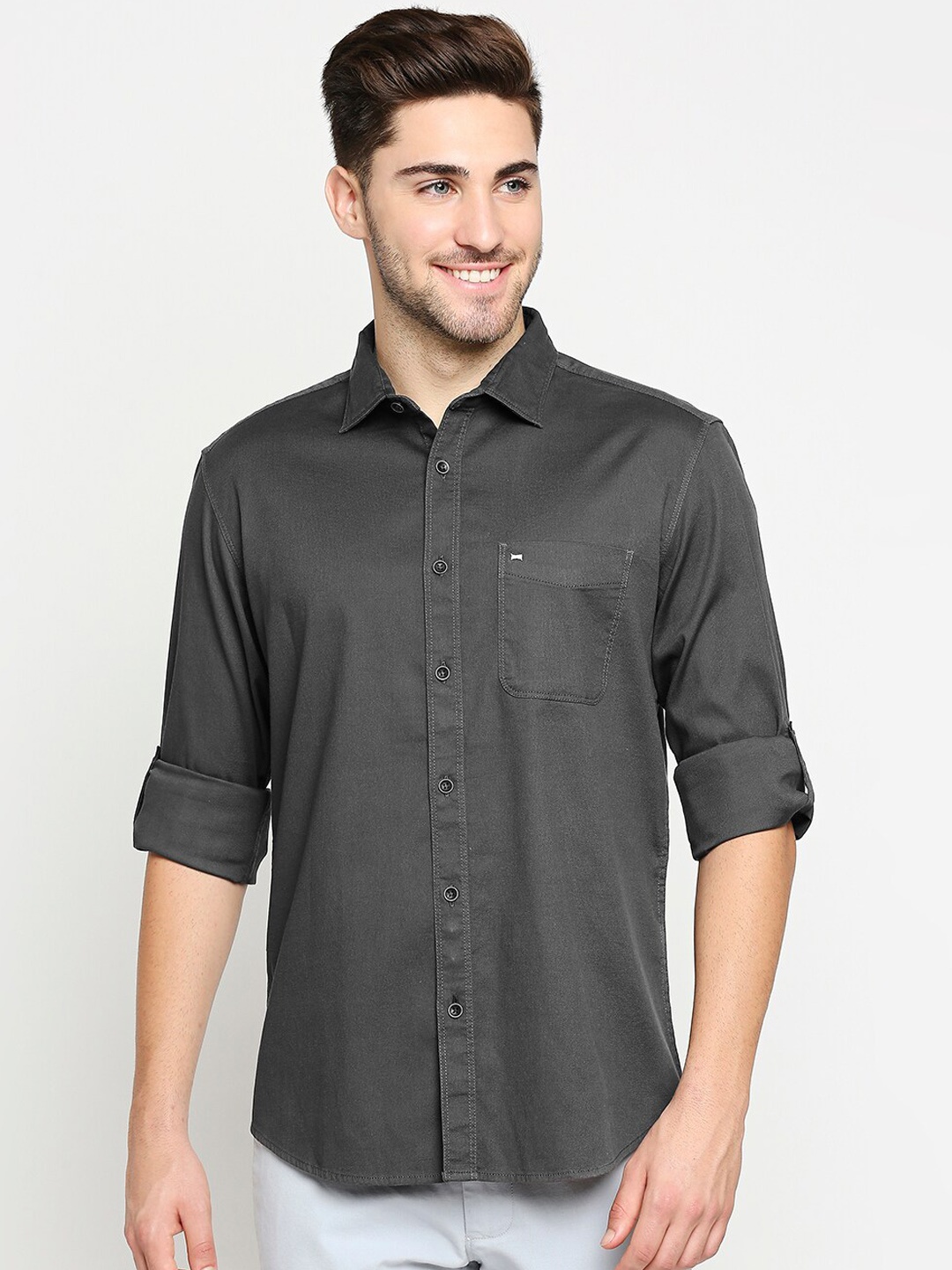 

Basics Men Grey Slim Fit Solid Casual Shirt