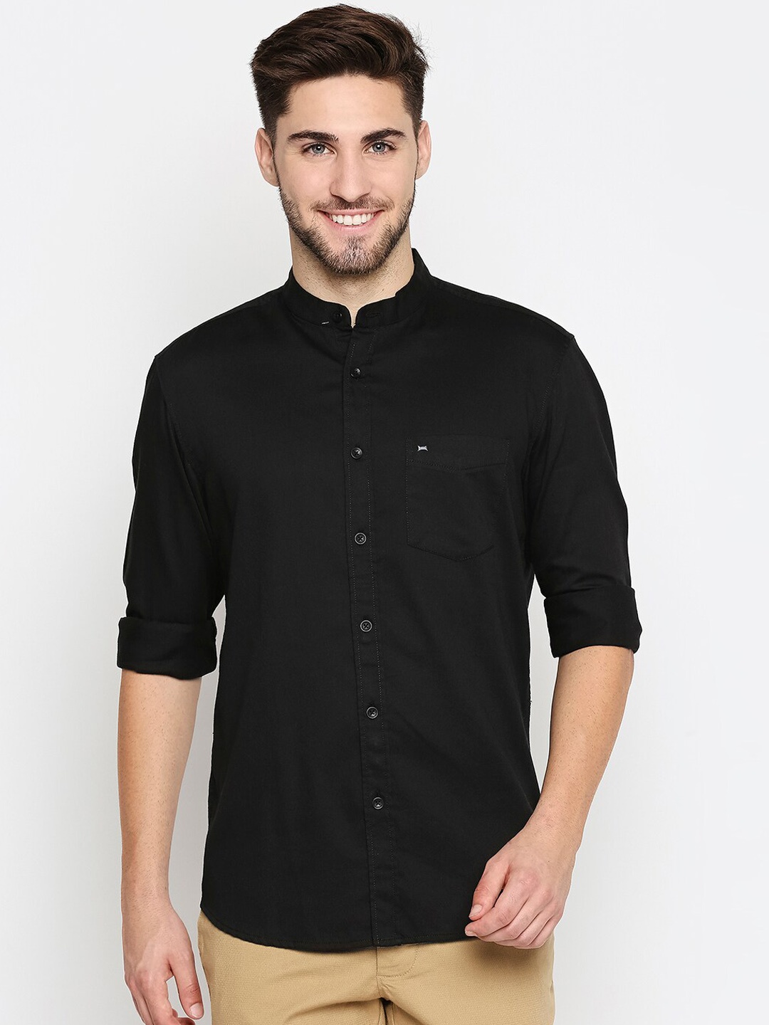 

Basics Men Black Pure Cotton Slim Fit Solid Casual Shirt