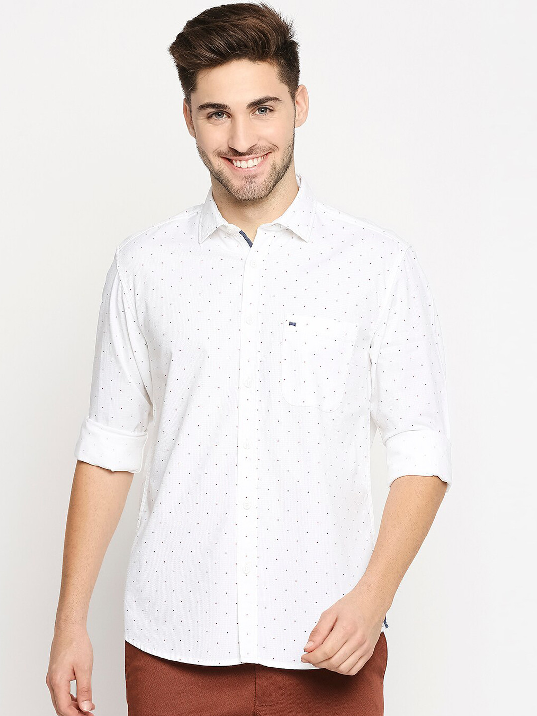 

BASICS Men White Pure Cotton Micro Ditsy Printed Casual shirt