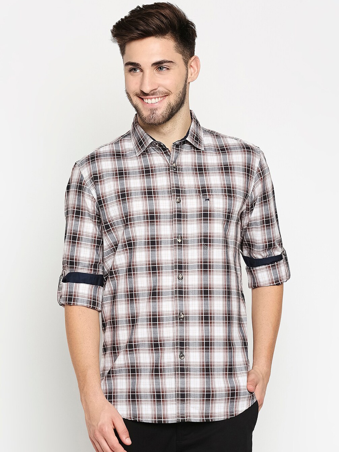

Basics Men Brown Slim Fit Tartan Checks Checked Casual Shirt