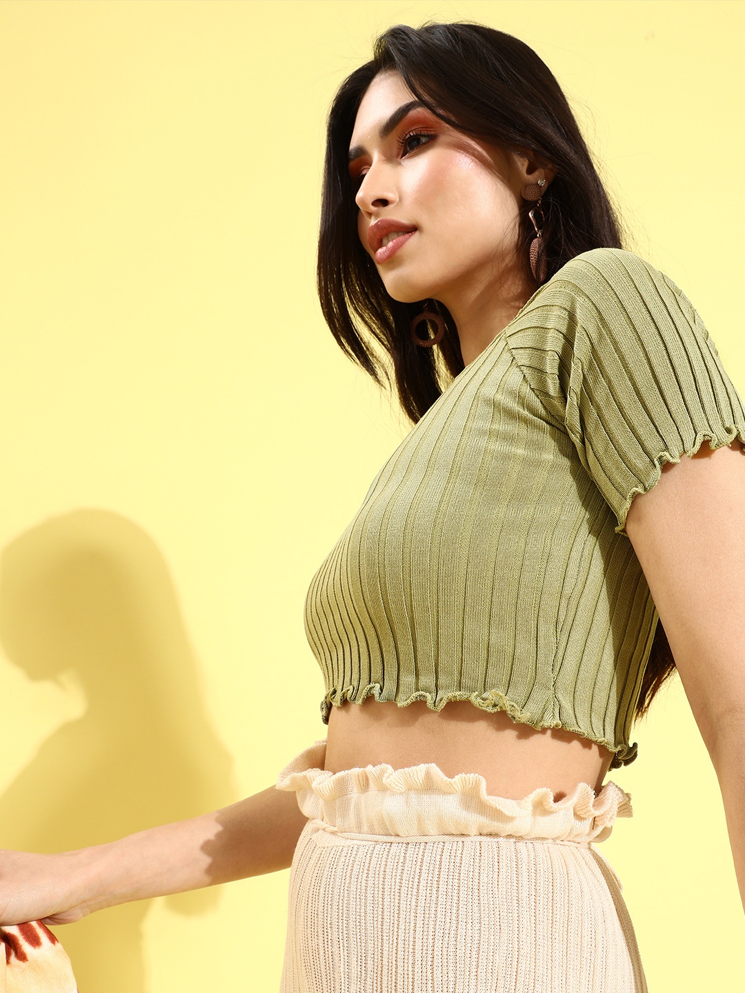

SHECZZAR Olive Green Regular Crop Top