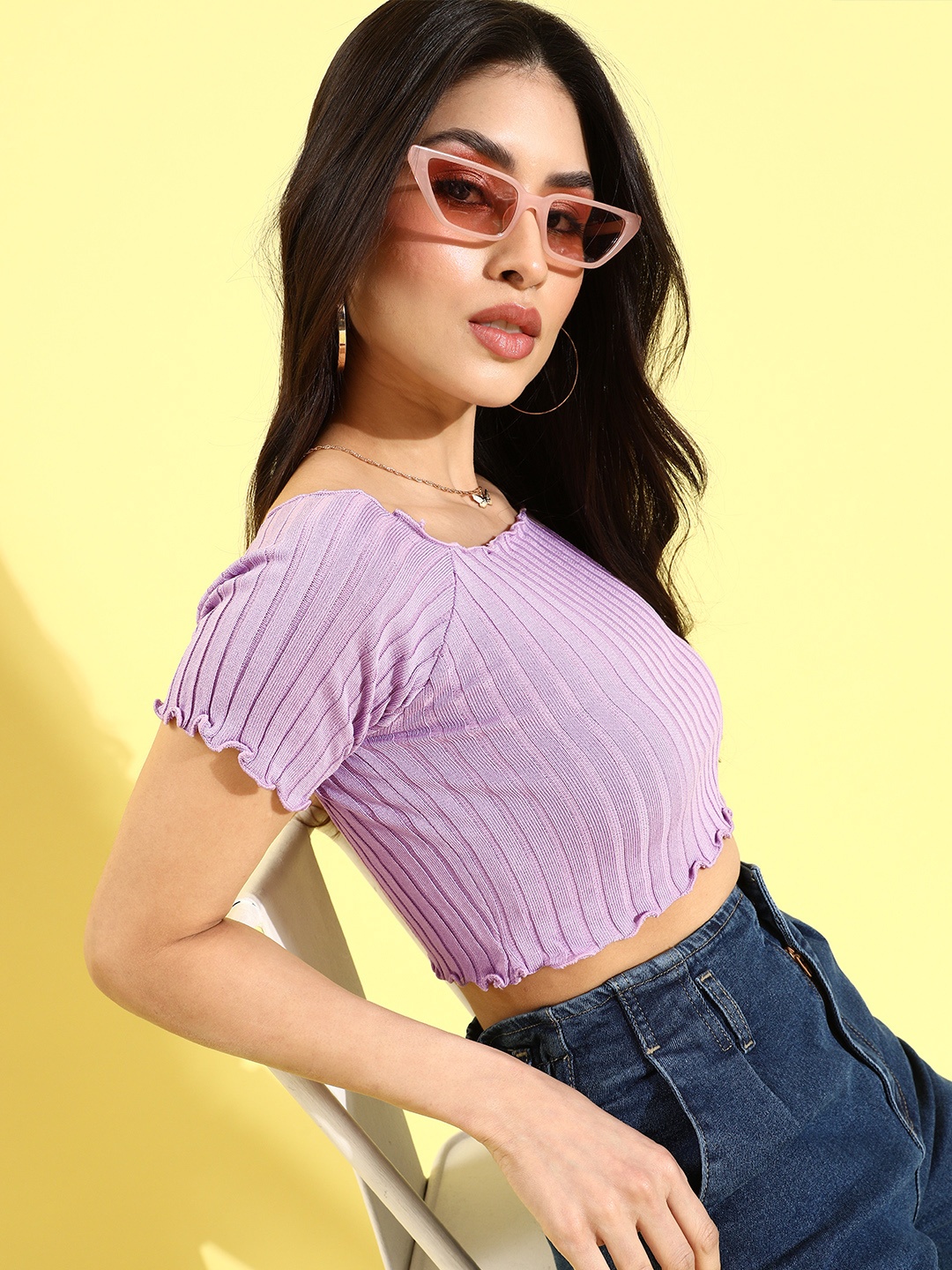 

SHECZZAR Lavender Regular Crop Top