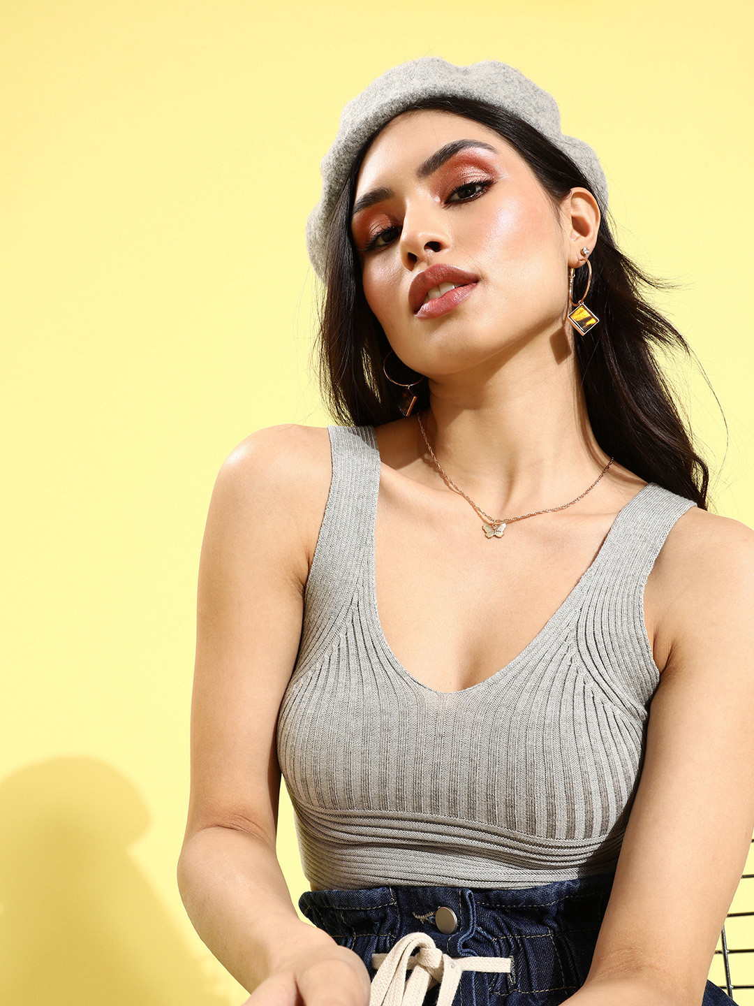 

SHECZZAR Grey Fitted Crop Top