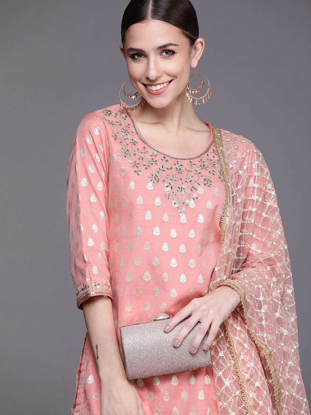 

Biba Women Pink Dyed Kurta With Sharara & Dupatta