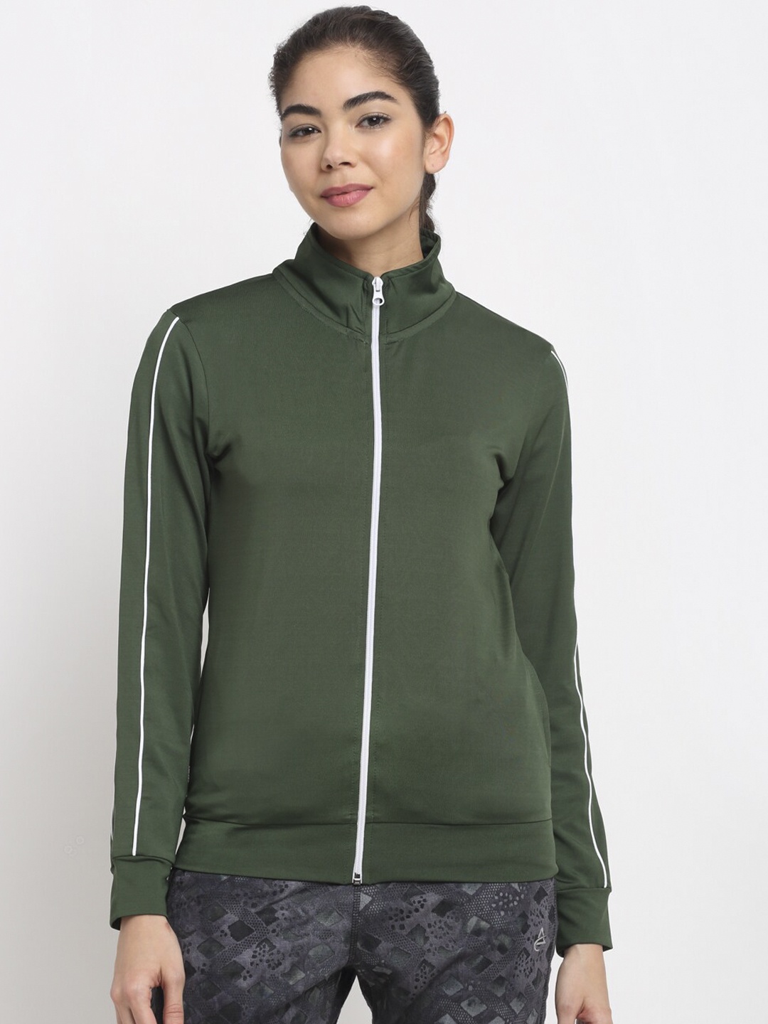 

PERFKT-U Women Olive Solid Zip Lightweight Sporty Jacket