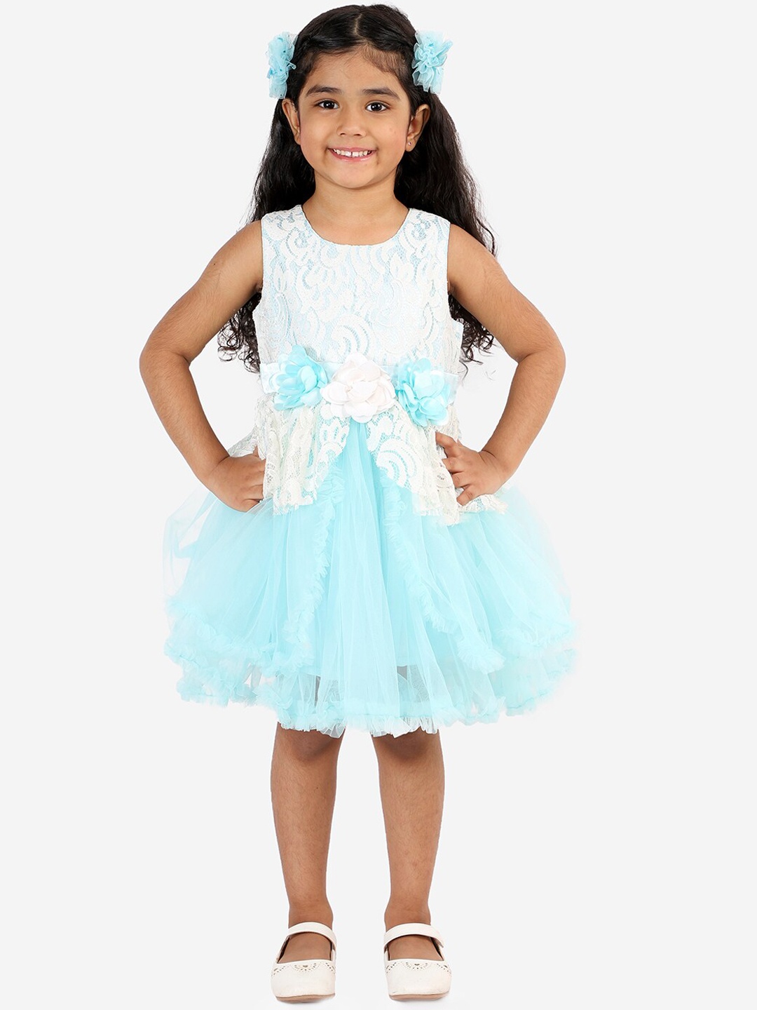 

LIL DRAMA Blue & White Net Dress