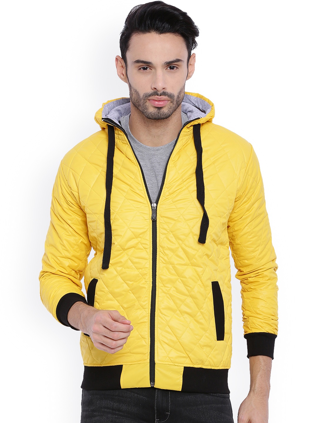 

Campus Sutra Yellow Hooded Quilted Jacket