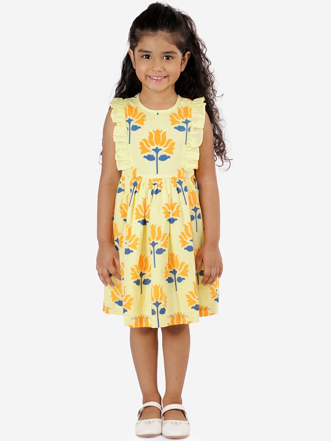 

LIL DRAMA Yellow & Orange Ethnic Motifs Printed Dress