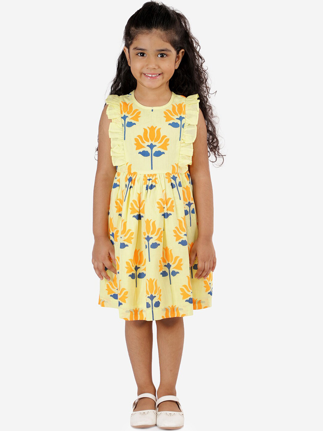 

Lil Drama Girls Yellow Floral Printed Fit & Flare Dress