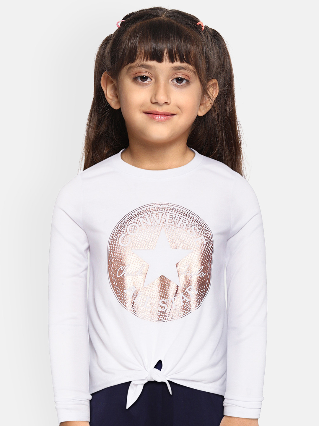 

Converse Girls White Rose-Golden Brand Logo Print Tie Front Top