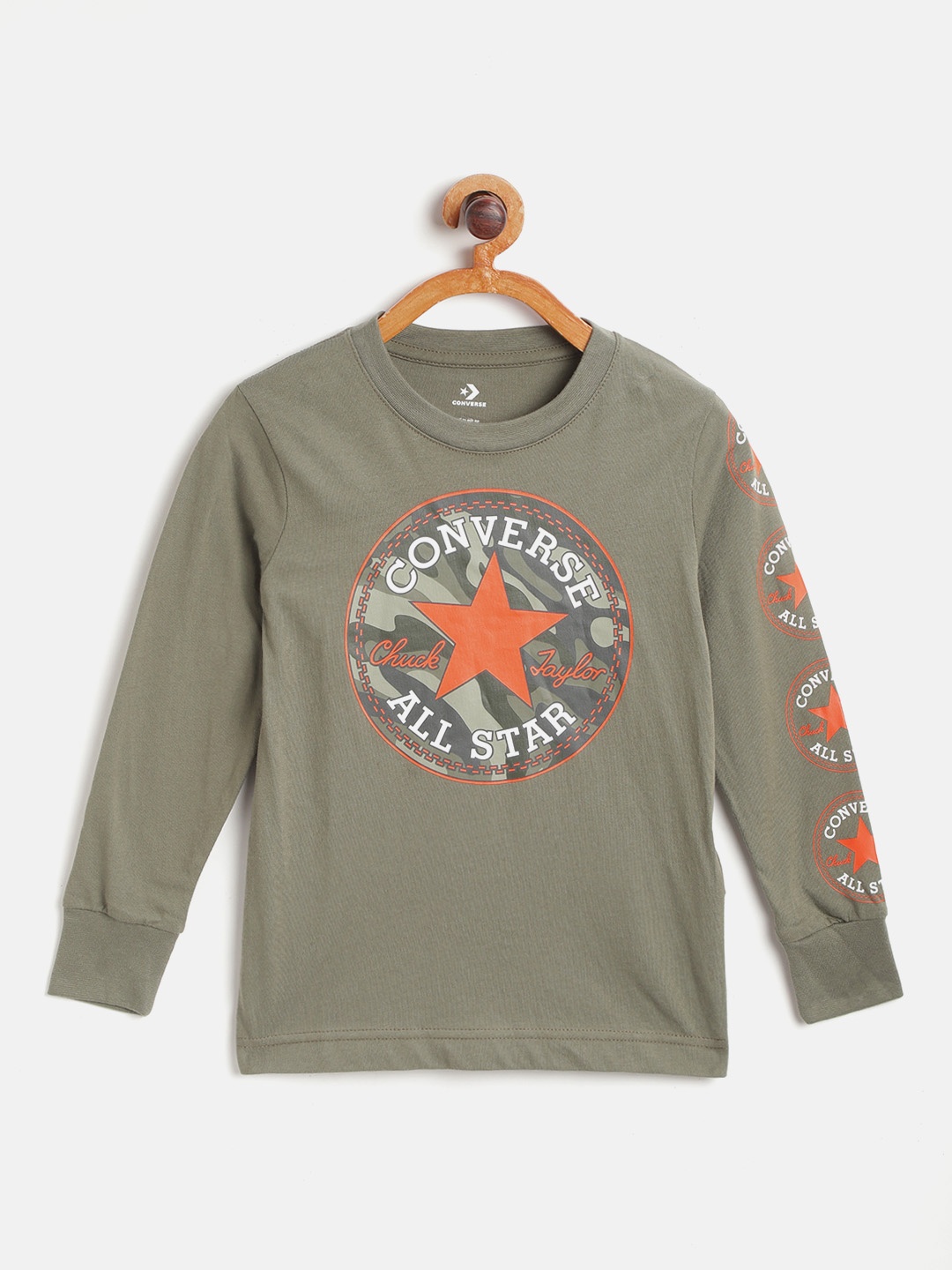

Converse Boys Olive Green Cotton Brand Logo Printed T-shirt