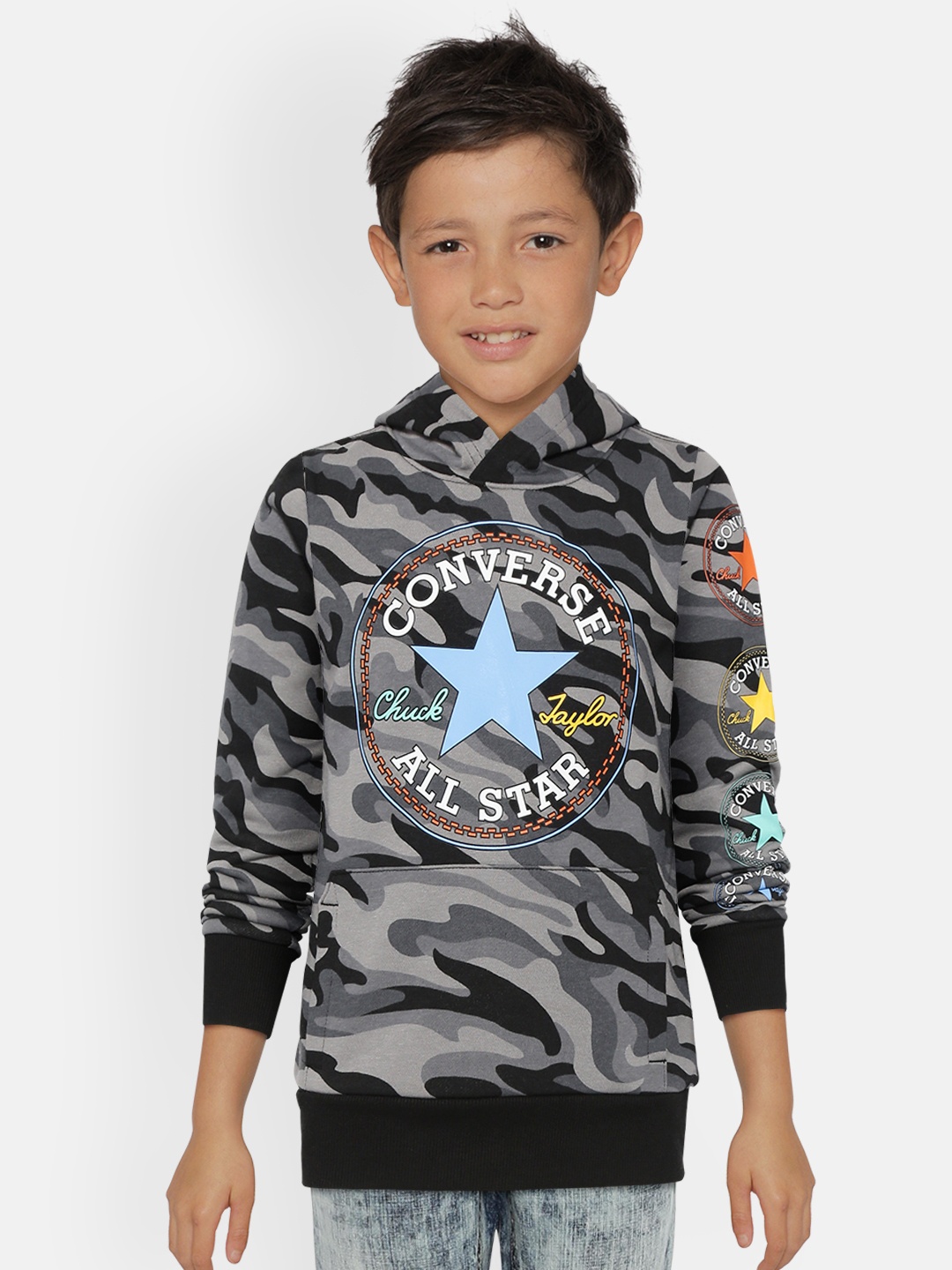 

Converse Boys Grey & Black Camouflage Print Hooded Sweatshirt